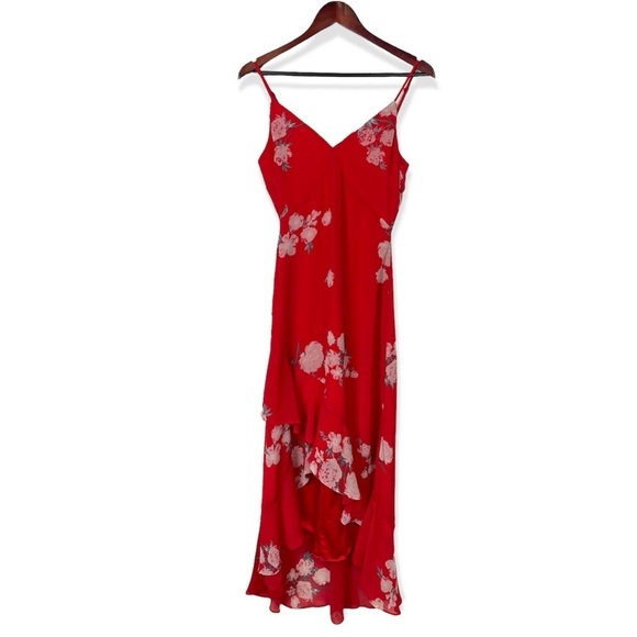 LULUS size XS Love in Bloom Red Floral Print High-Low midi Dress Summer Wedding - Picture 1 of 8